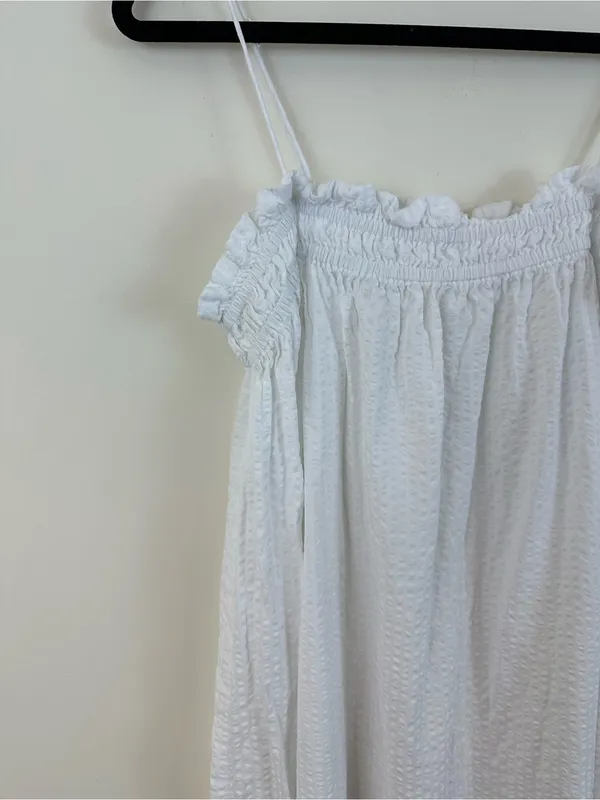 H&M White Cotton Sleeveless with Smocked Bodice Size Small - Image 2