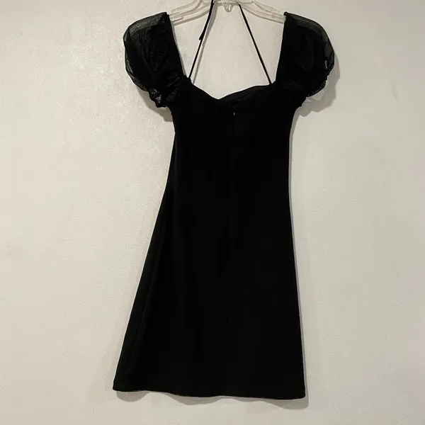 Princess Polly Black Puff Sleeve Mini Dress US 6 Tie Front Party Dress - Image 4