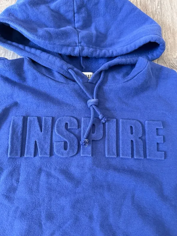 Say What? Blue "Inspire" Embossed Cropped Hoodie - Image 2
