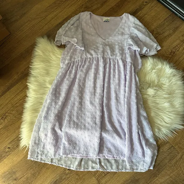 ARULA Lavender Swiss Dot Flutter Sleeve Mini Dress Purple Size 18 - Image 3