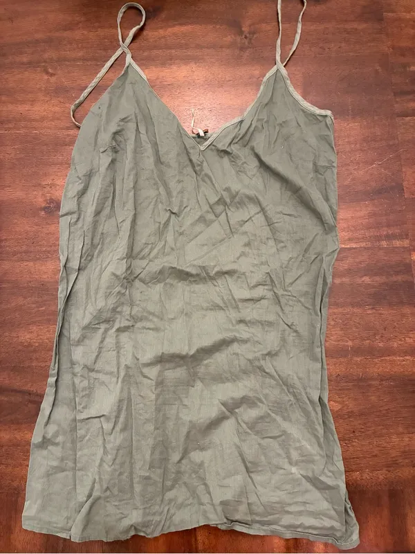 Free People Hannah Poplin Dress Large Army Green Tunic Shirt Dress Mini Buttons - Image 5