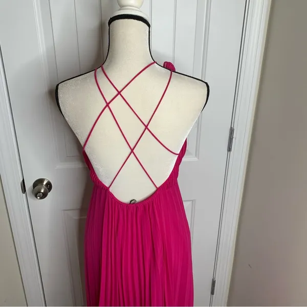ZARA pink fuschia barbie core pleated maxi dress blogger favorite size large - Image 9