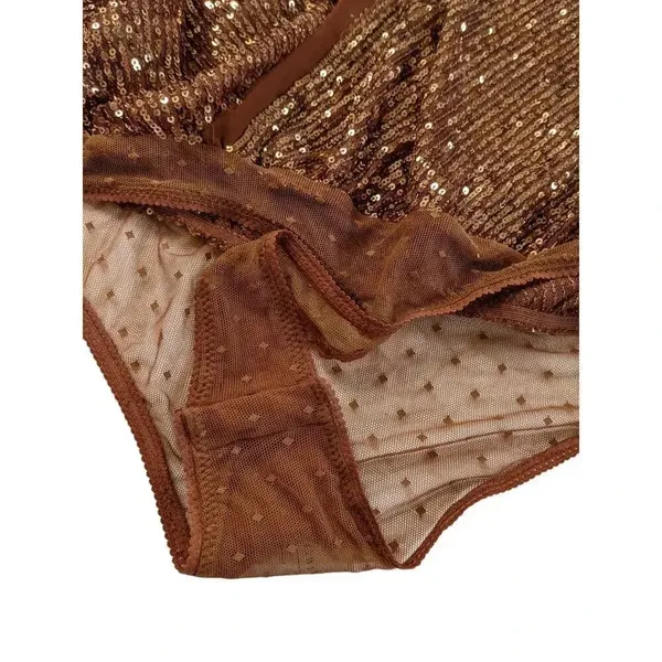 New Free People Sequin Bodysuit Size Medium Bronze Boho NYE - Image 7