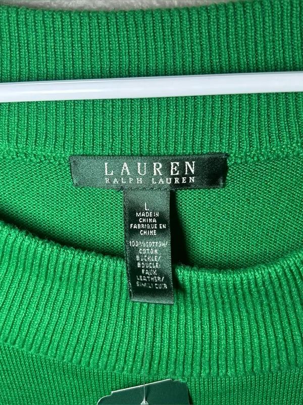 NEW Ralph Lauren Green Cotton Ribbed Trim Preppy Pullover Sweater Women’s Large - Image 7