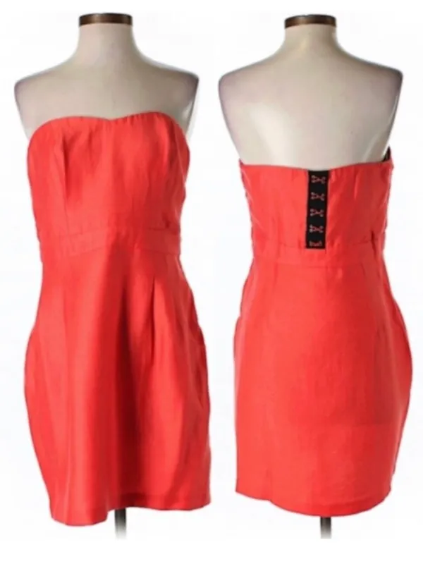 COOPERATIVE URBAN OUTFITTERS Bright Coral Orange Strapless Mini Sheath ? Dress - Image 4