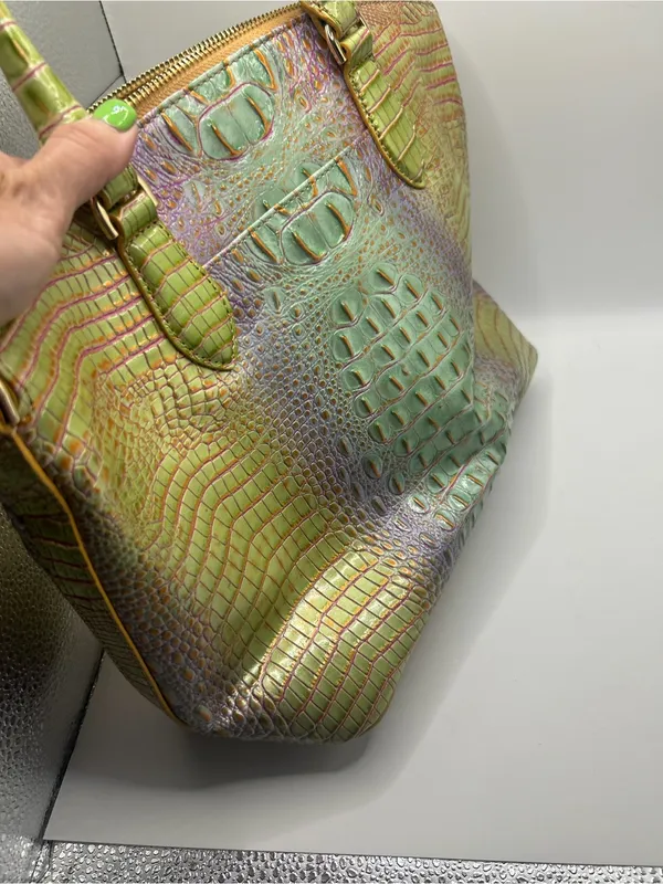 Brahmin Iridescent Green-Purple Croc Embossed Duxbury Satchel - Image 13
