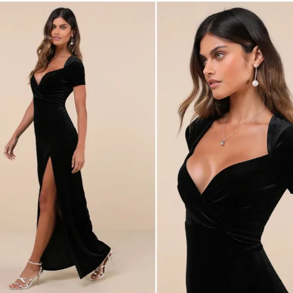 LULU's Prom Wedding Sexy Sophisticated Romantic Elegant Velvet Maxi Dress - Image 3