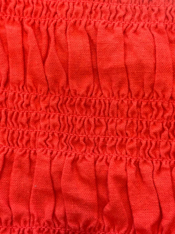 Isabel Maternity Smocked square neck Linen Puff Sleeve Mini Dress Coral NWT XS - Image 5