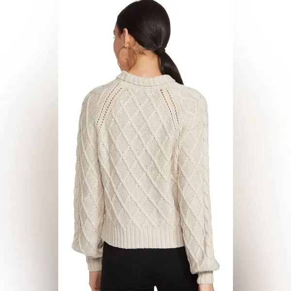 American Eagle Cable Knit Long Sleeve Cropped Sweater, Tan/Beige, Size S, EUC - Image 2