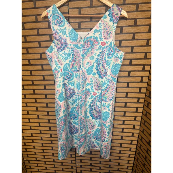 Talbots Pink And Blue Paisley‎ Print Dress Size 10P - Image 2