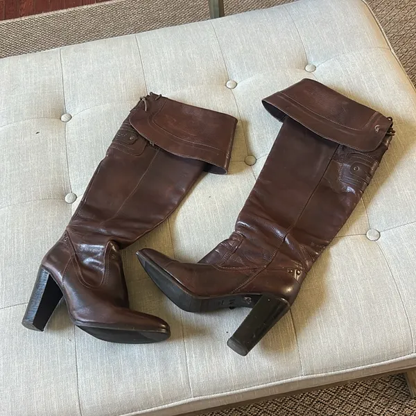 Diesel Style Lab Brown Leather Over The Knee Heeled Boots Size 40 - Image 10