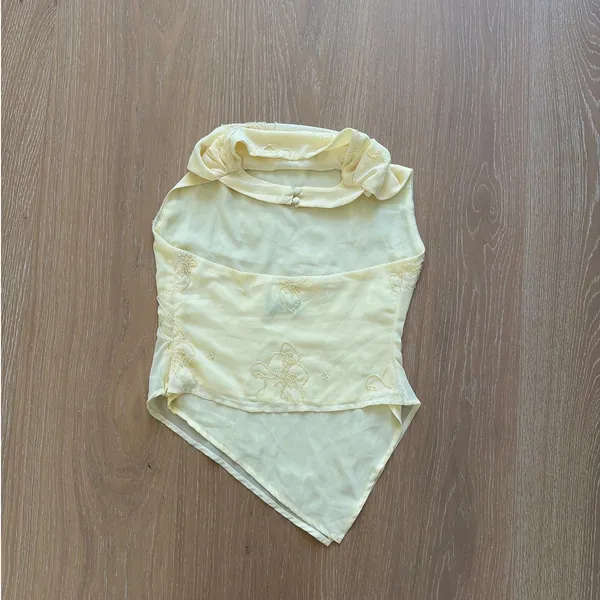 White Fox Beaded Halter Top Linger In The Light Size S Lemon - Image 2