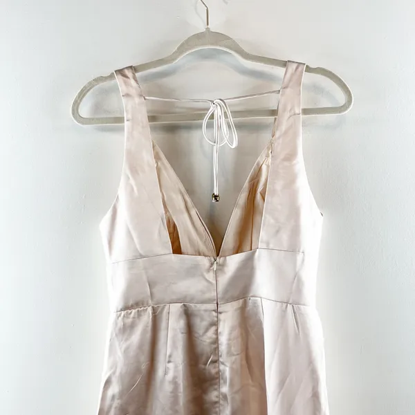 Hello Molly Rosebud Satin Plunge V Neck Mini Dress Champagne Gold 6 - Image 5