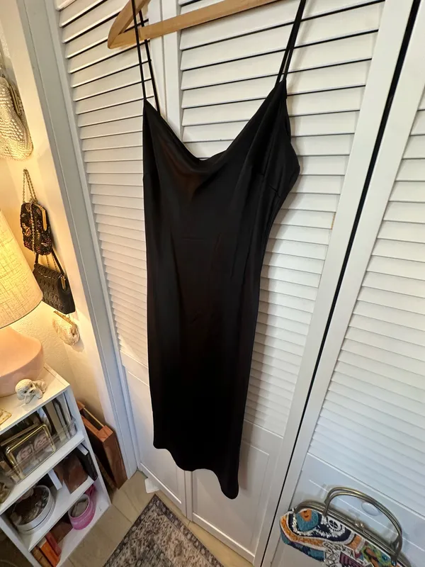 Express Slip Satin Dress Midi Black Cowl Neck - Image 3