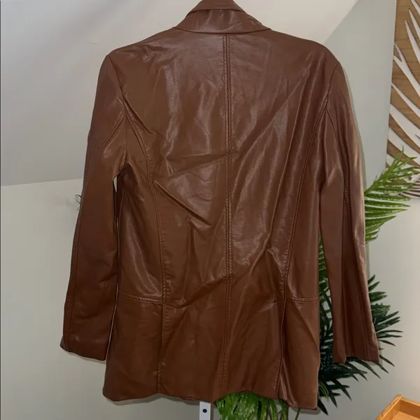 Hutch Anthropologie Faux Leather Single Button Blazer Jacket Brown‎ Size Medium - Image 5