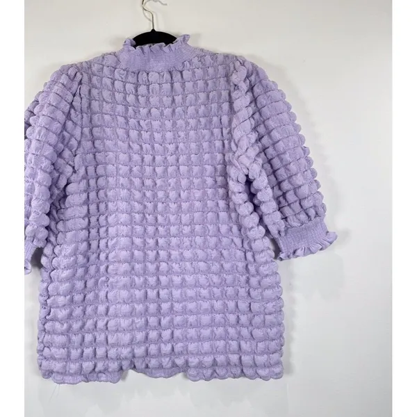 English Factory Womens Top Purple Textured Balloon Sleeve Ruffle Blouse Medium - Image 8