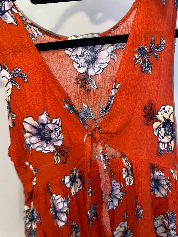 Orange Flower Print Cutout Sleeveless Blouse - Image 3