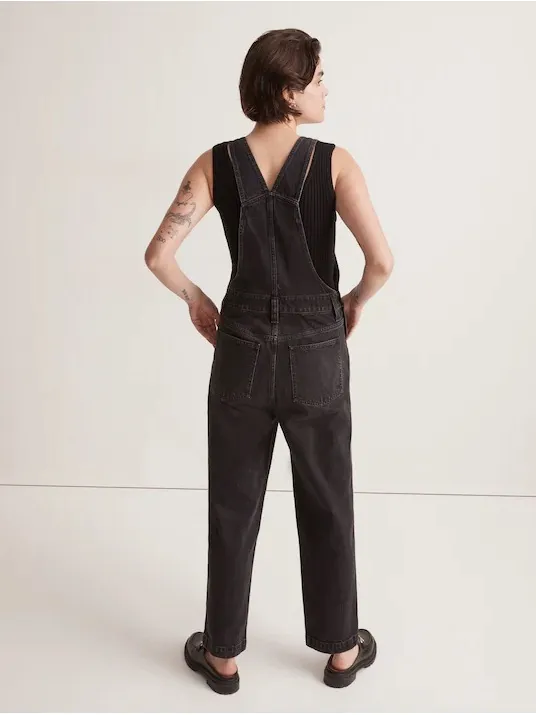 Madewell Straight Leg Denim Overalls Lunar Wash Black Rigid Cotton S - Image 2