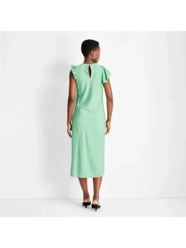 Future Collective NWT Women's Flutter Asymmetrical Ruffle Midi Dress Green S - Image 4