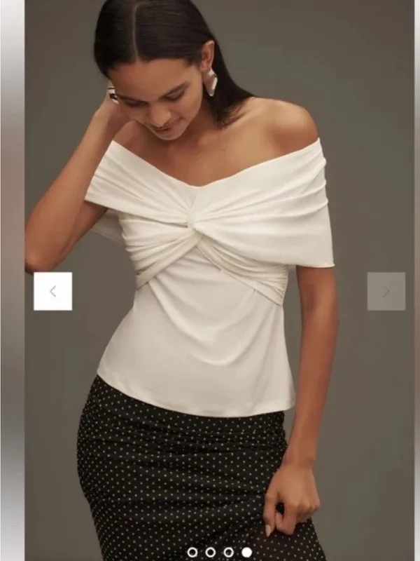 Anthropologie off shoulder off white gathered top blouse XL New NWT Party - Image 2