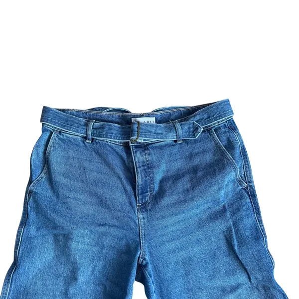 LOFT Wide Leg Jeans Medium Wash Belted High Rise Denim Trousers Size 10/30 - Image 2