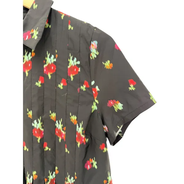 Hill House The Rosalind Dress Black Ikat Floral Taffeta Pintuck Pleated‎ Small - Image 3