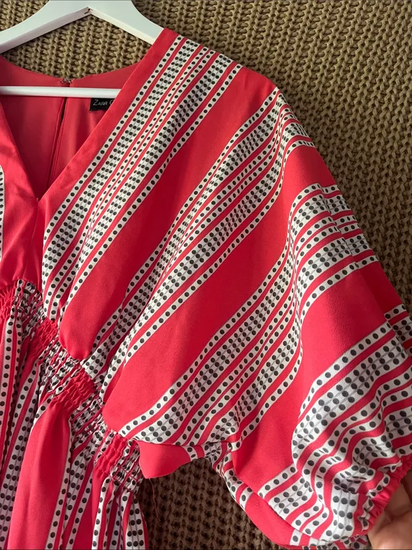Red Striped V‑Neck Tiered Midi Dress - Image 4