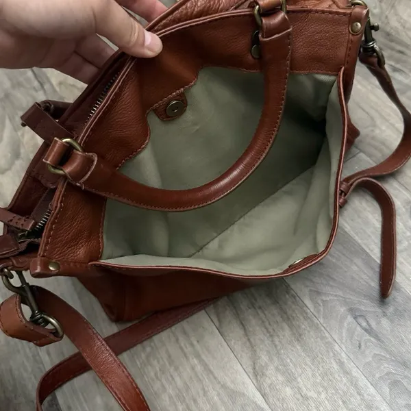 American Leather Co Long Beach Satchel Crossbody Bag Brandy Brown - Image 9