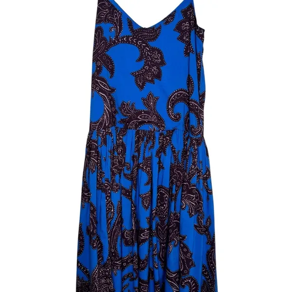 Anthropologie ATSU Blue Floral Paisley Flounced Midi Dress Size XS - Image 4