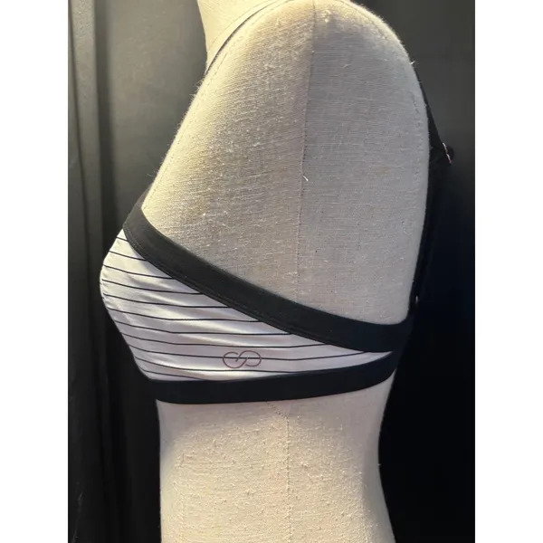 Calia by Carrie Underwood White Black Pinstripe High Neck Sports‎ Bra Small - Image 2