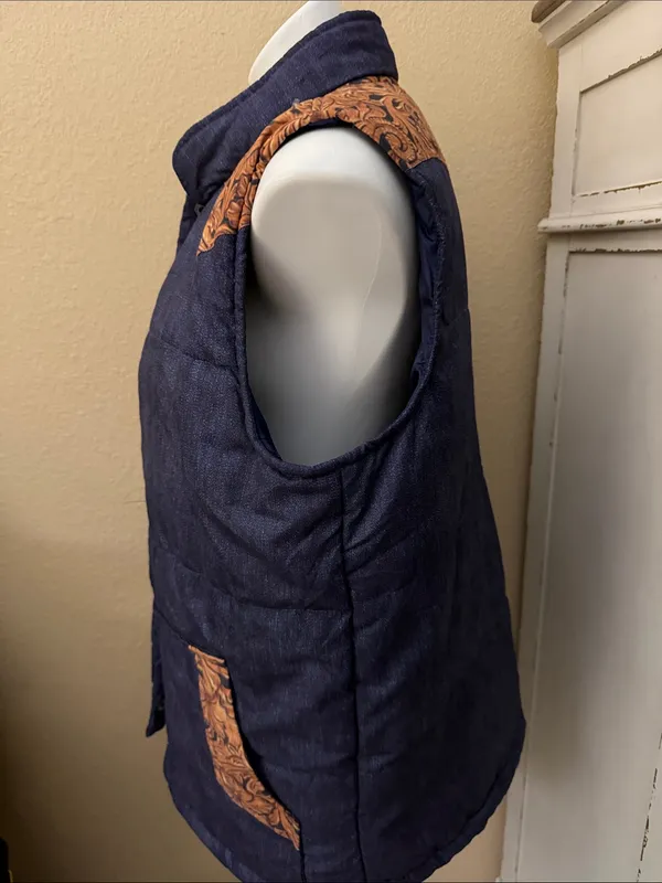 Crazy Train Navy Quilted Vest with Tan Floral-Embossed Accents - Image 3