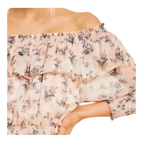 Hayden Los Angeles Floral Ruffle‎ Mini Dress Small Pink Smocked Off Shoulder - Image 13