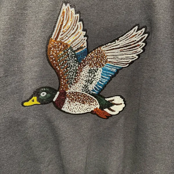 Duck hunting Gray Sweater with sequin mallard Duck Design! Size large! - Image 2