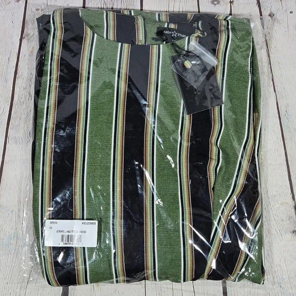 Area Stars Stripe Long Tiered Dress Green Black XS ASDJ23308GS Open‎ Back Maxi - Image 9