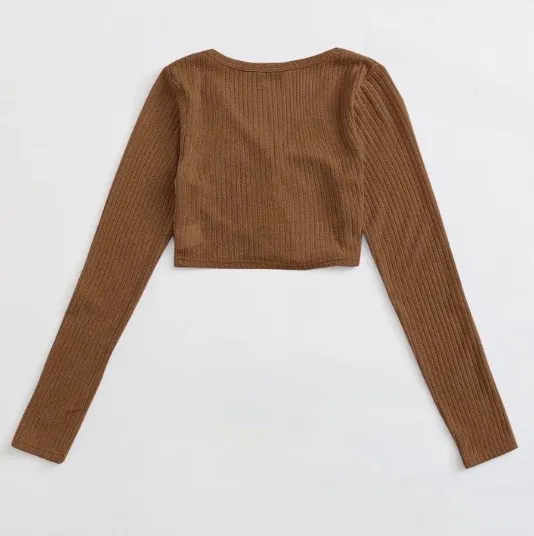 SheIn Button Front Rib-knit Crop Tee - Image 3
