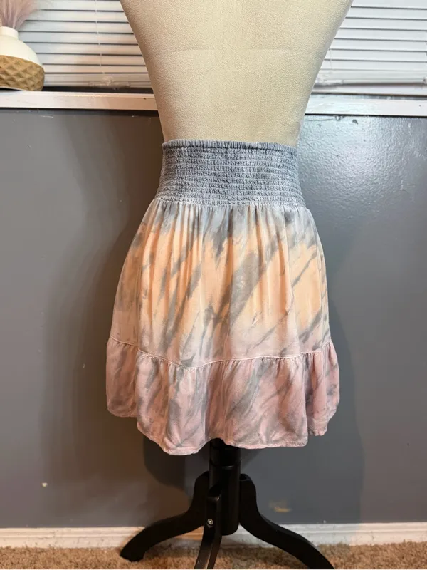 Vintage Havana Pastel Tie Dye Ruffle Skirt Smocked Waist Boho Small - Image 6