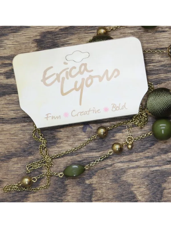 NWT Erica Lyons Layered Threaded Bead Holiday Necklace Gold / Green 29" + 3" - Image 5