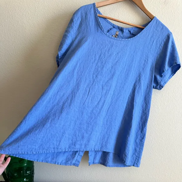Flax Blue Linen Button Back Tee - Image 3