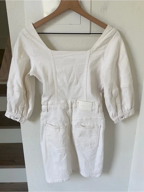 JONATHAN SIMKHAI STANDARD Poppy Puff-Sleeve Denim Mini Dress- White - Image 3