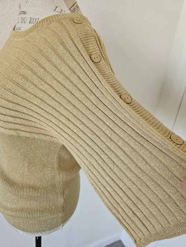 Joseph A. Vintage Shimmery Gold Lurex Knit Pullover Sweater - Size Large - Image 4