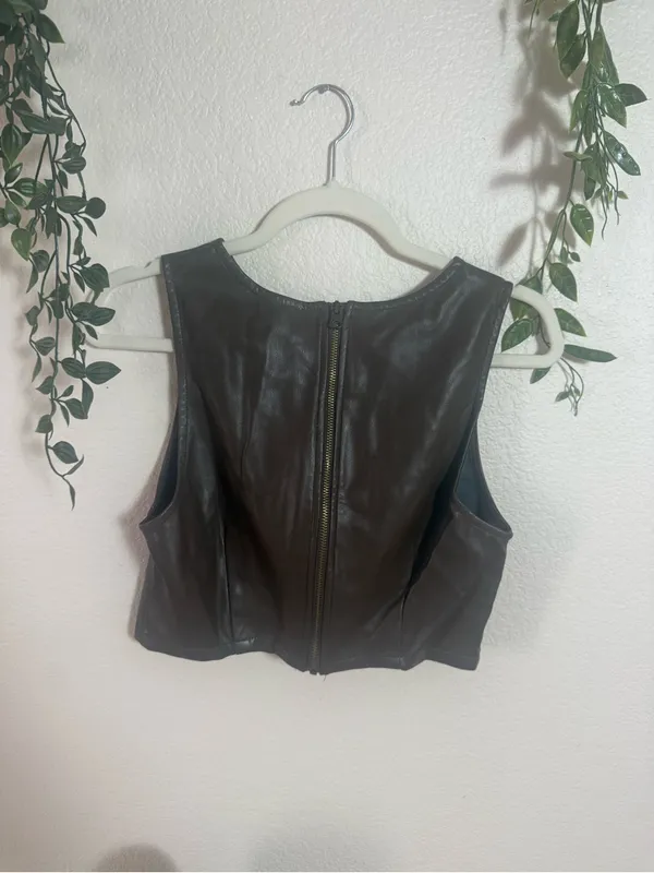 Chocolate brown Faux Leather Cropped Tank Top - Women - Image 2