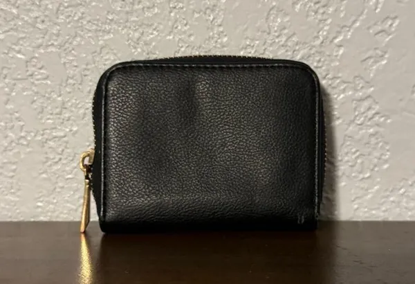 Black Leather Wallet with Gold Zipper - Image 2