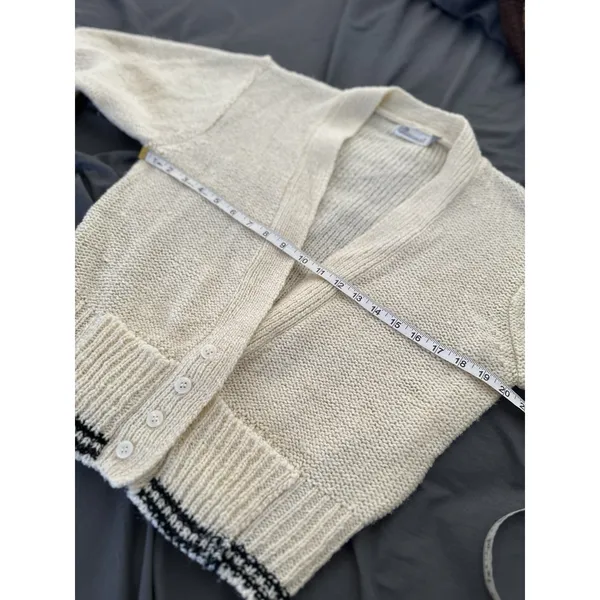 Vintage 80s Scenario Sz: L cream V-neck button-front knit cardigan Pockets - Image 8
