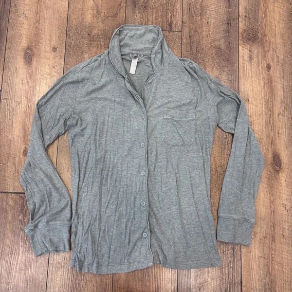 Skims Heather Gray Ribbed Modal Blend Long Sleeve Soft Lounge Sleep Top Size S - Image 2