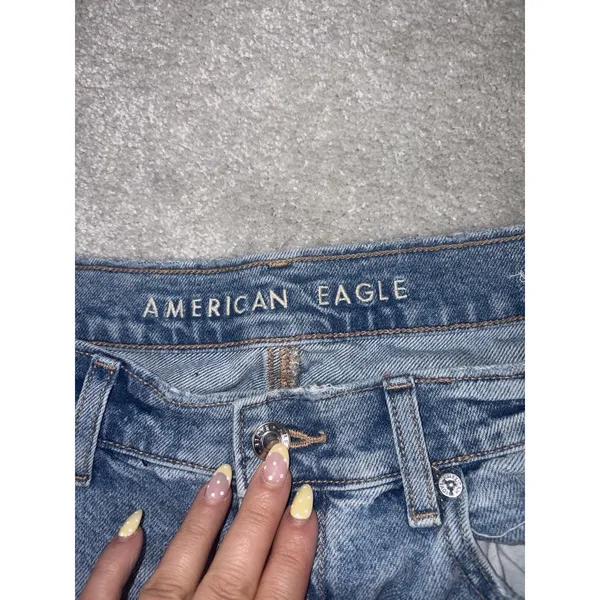 American Eagle Women's Size 12 Long Ripped Distressed Light Wash Comfort Stretch - Image 4