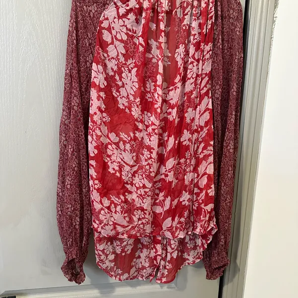 Floral Red Women's Top Free People Hendrix Large Boho Indie Soft Blouse - Image 6