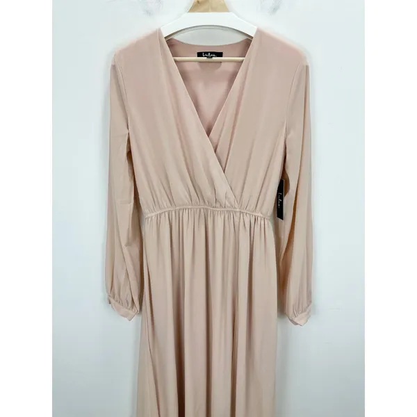Lulus Wondrous Blush Pink Long Sleeve Maxi Dress Formal Chiffon Medium NWT - Image 6