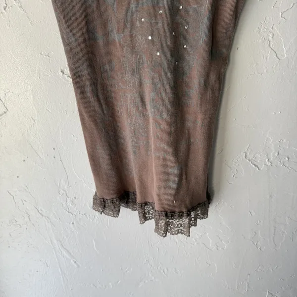 Daytrip Y2k Tank Top Womens‎ Small Brown Lace Trim Ribbed Sleeveless Boho - Image 3