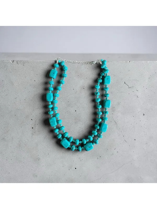 Southwestern Double Strand Turquoise Howlite Magnesite Beaded Statement - Image 8