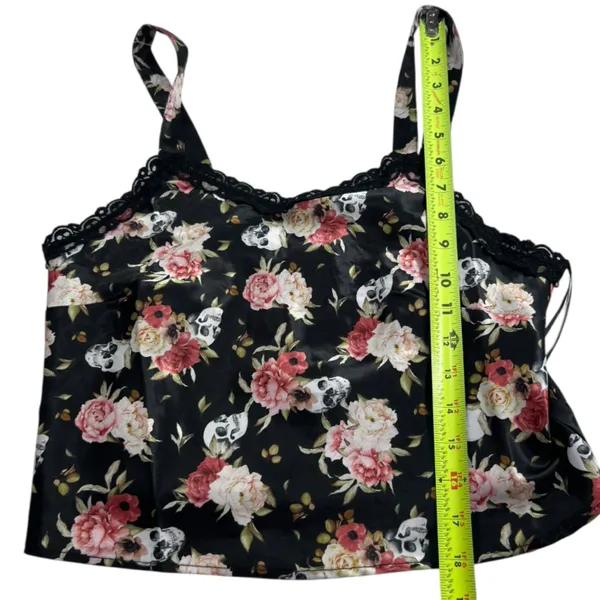 Hot Topic Skull & Flowers Satin & Lace Strappy Tank Top - Image 6